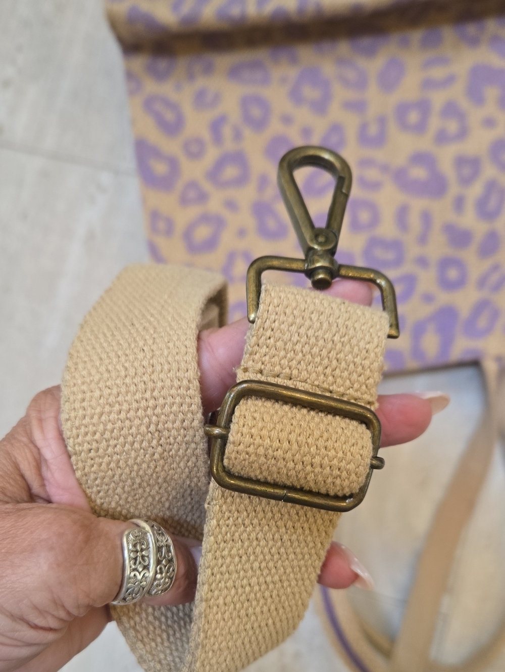 America & Beyond Tan Jute Lavender Leopard Print Versatile Bag - Picture 12 of 13